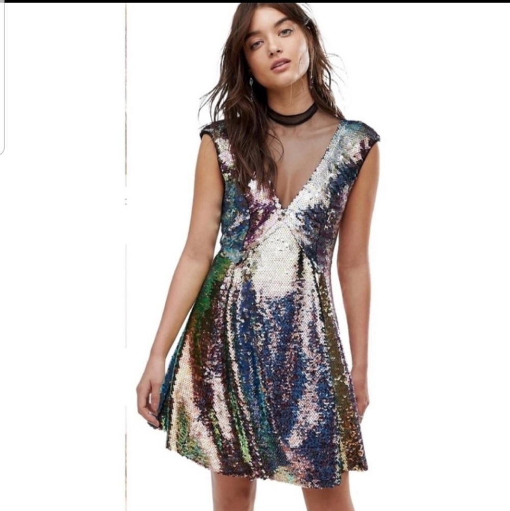 NWT Free People Dance til Dawn rainbowsequin dress